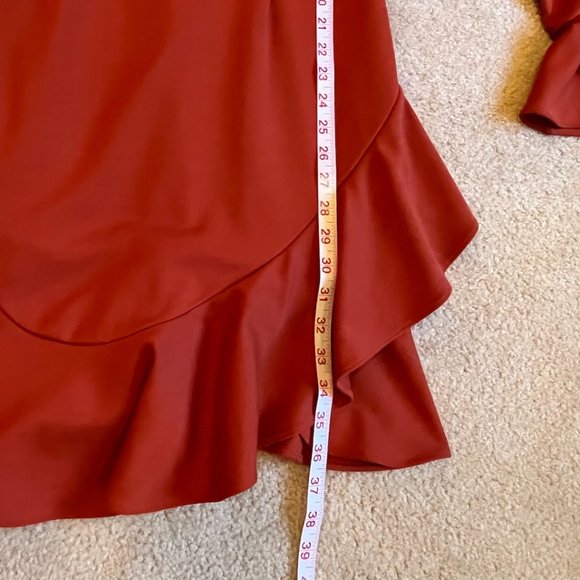 EUC Gianni Bini long sleeve dress w/ruffles, burnt orange, sz 8 - Picture 10 of 15